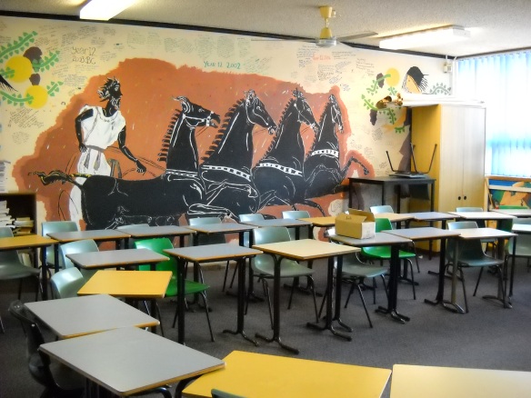 Mural painted by students at the back of Mr Mulley's classroom.